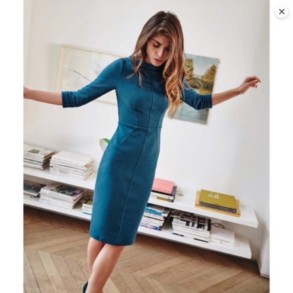 Boden Marisa Ottoman Pencil Dress 2P Ribbed Teal Green Classic Work Dress